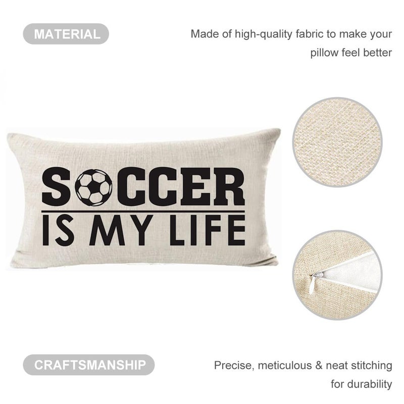 Andreannie Best Gift Sports-Themed Throw Pillow Cover For Kid Teens Boys Soccer Is My Life Cotton Line Waist Lumbar Pillow Case Personalized Cushion Cover For Sofa Bed Couch Home Decor Rectangle 12 X 20 Inches - Image 2
